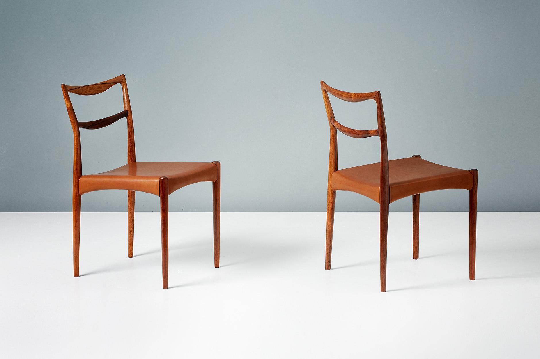 Leather Henry W. Klein Set of 6 Rosewood Dining Chairs, circa 1960s