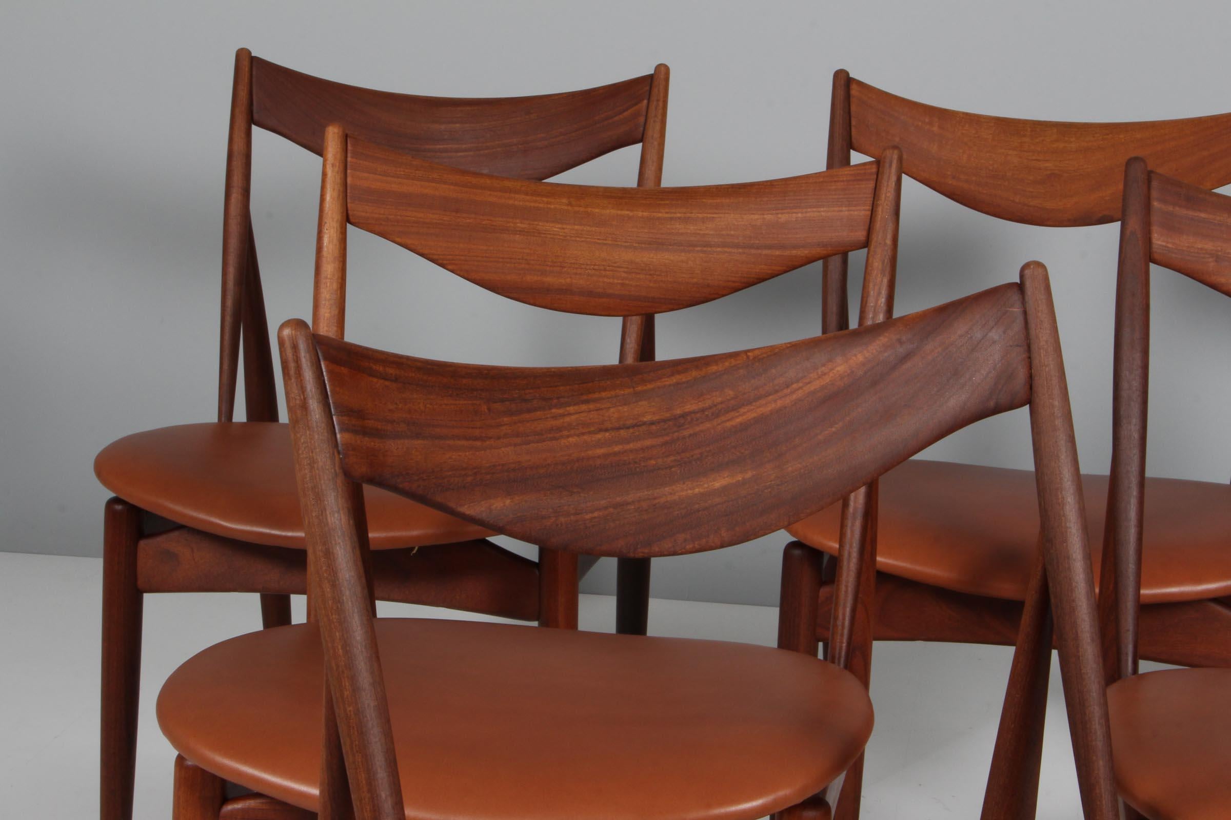 Scandinavian Modern Henry W. Klein Six Dining Chairs, teak and full grain leather