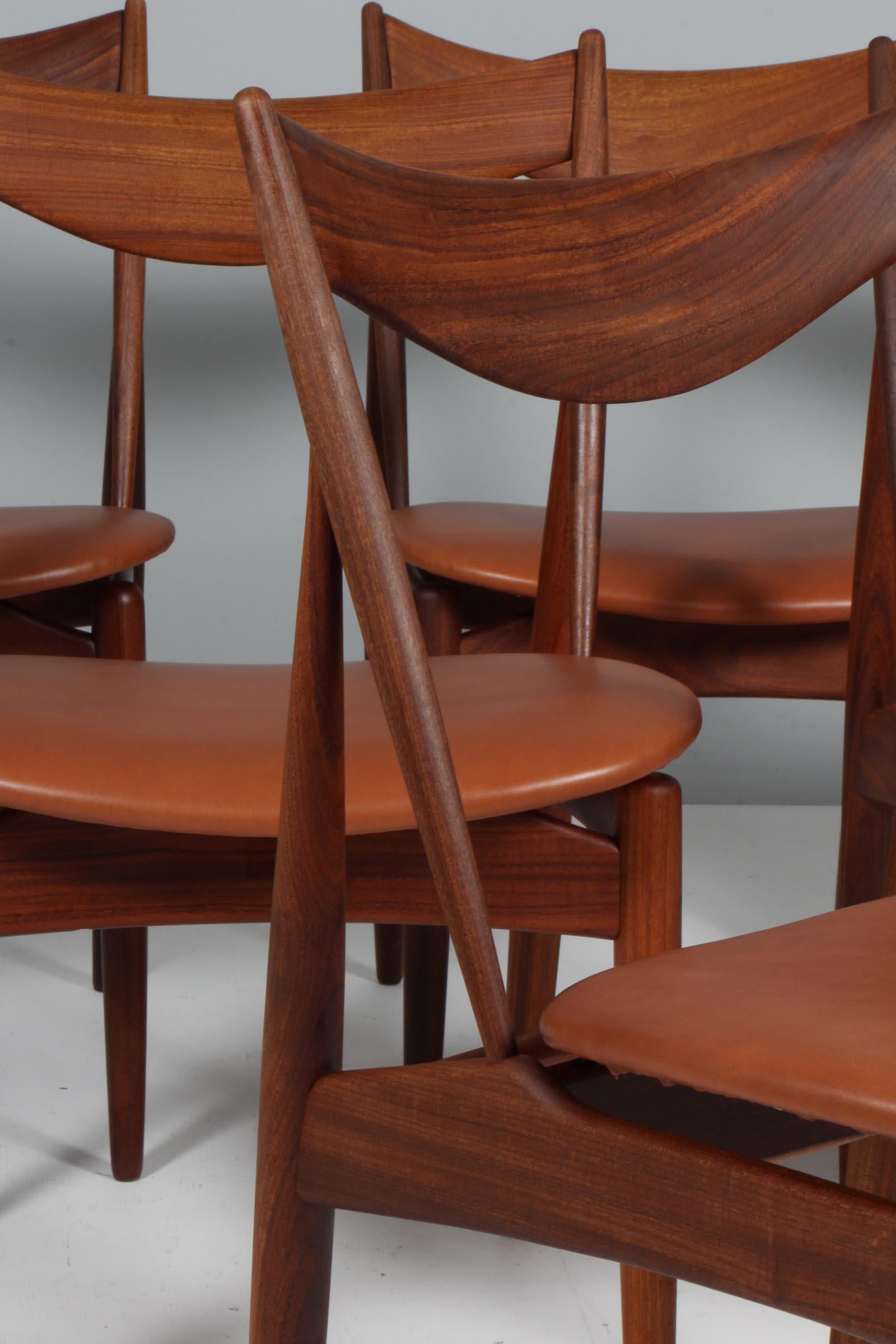 Danish Henry W. Klein Six Dining Chairs, teak and full grain leather