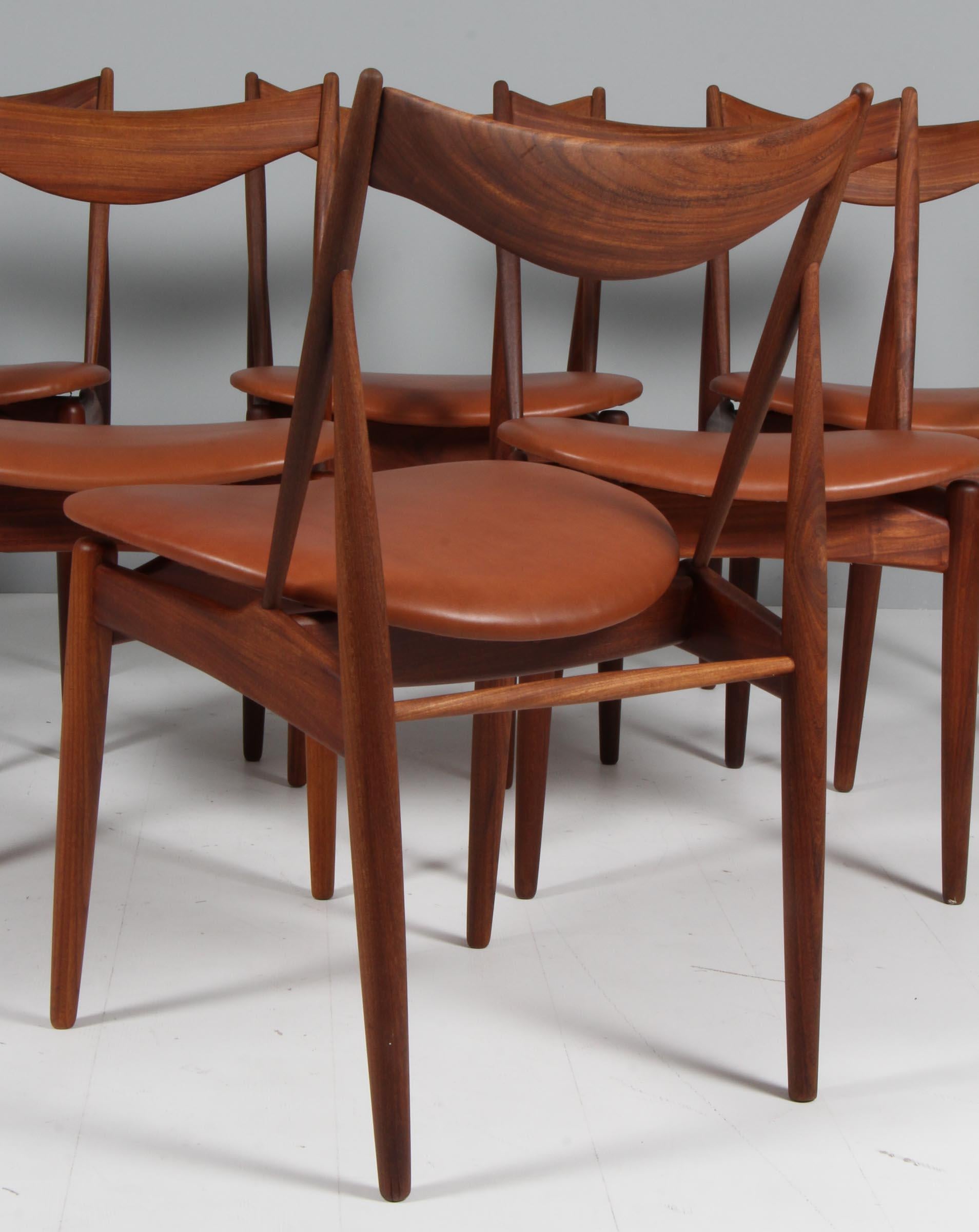Leather Henry W. Klein Six Dining Chairs, teak and full grain leather