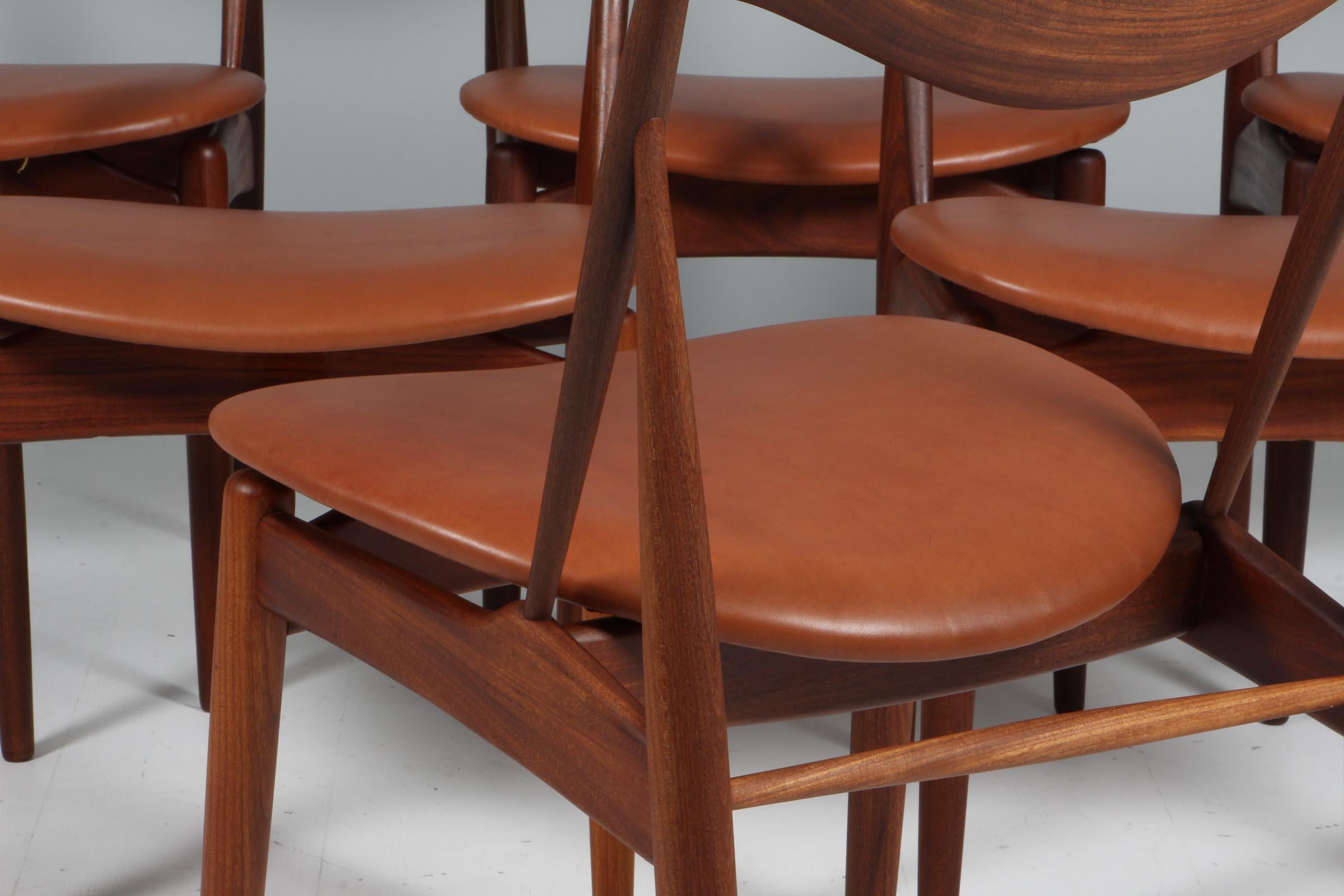 Henry W. Klein Six Dining Chairs, teak and full grain leather 1