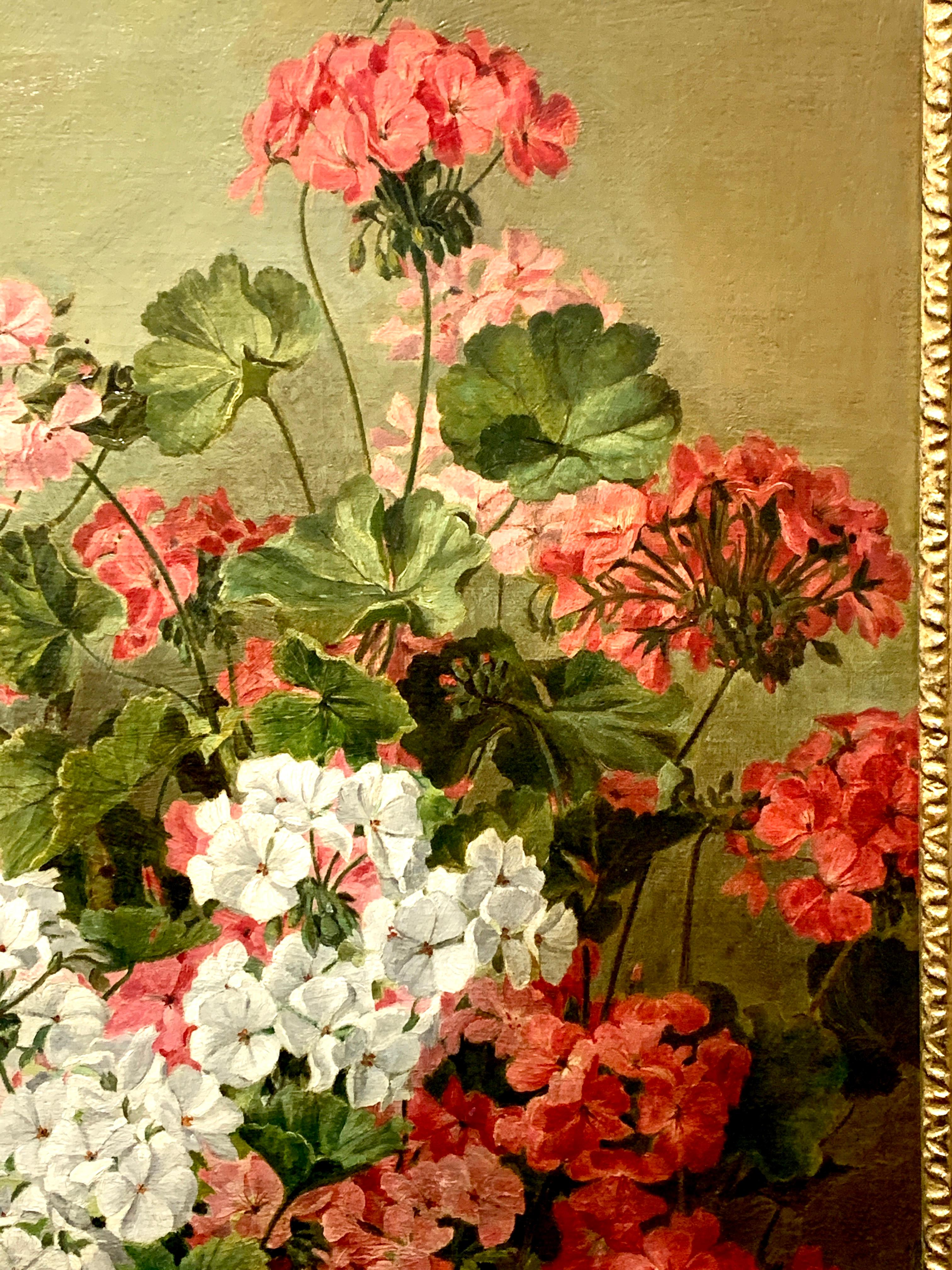 19th century Antique English study of  Pink and White Geranium Flowers - Victorian Painting by Henry Wallace