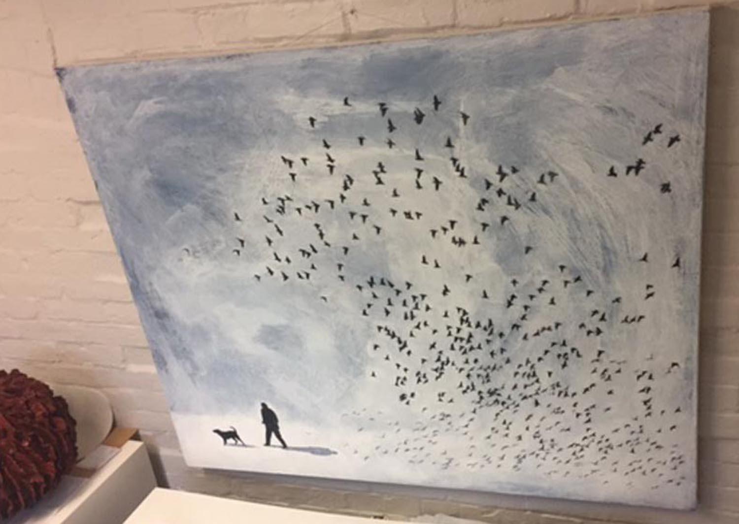 I+I, peinture de paysage contemporaine, oiseaux en vol - Contemporain Painting par Henry Walsh
