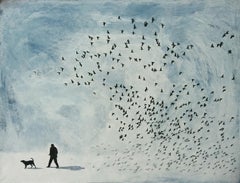 Eluere I, contemporary landscape painting, birds flying 
