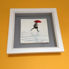 Precipitate XXVII, peinture originale, pluie, Umbrella, personne