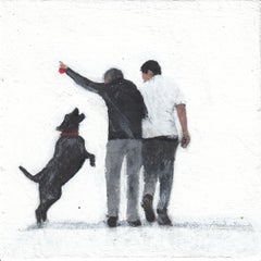 Retrieve I, peinture originale, paysage, personnes, chien, promenade