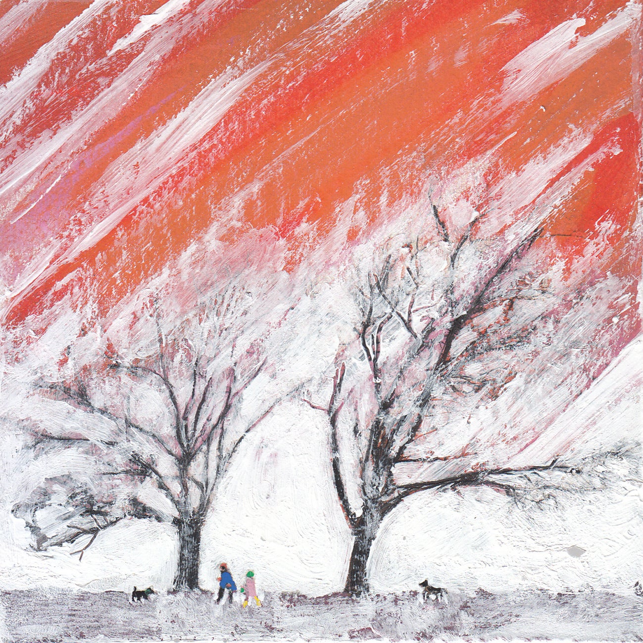 Henry Walsh Abstract Painting - Rime V, Figurative Landscape Painting, Framed Miniature Painting, Red Sky Art