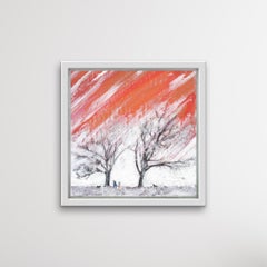 Rime V, Original Painting, Tree, Sky, People, Dog, Red, White, Black