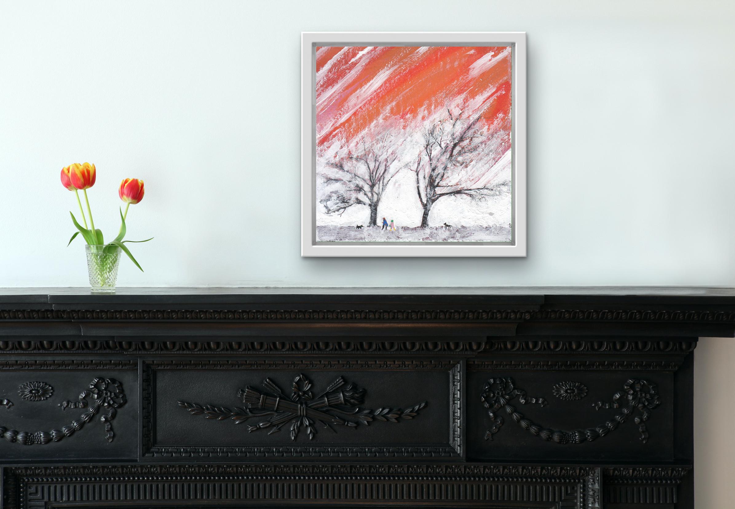 Rime V, Original Painting, Tree, Sky, People, Dog, Red, White, Black For Sale 2
