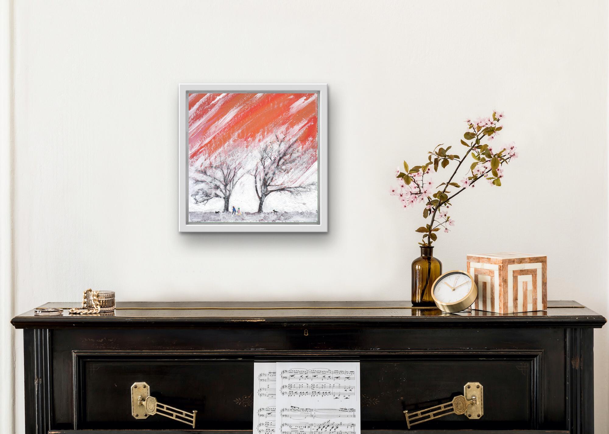 Rime V, Original Painting, Tree, Sky, People, Dog, Red, White, Black For Sale 3