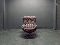 Henry Walter Klein Brown Leather Swivel Chair