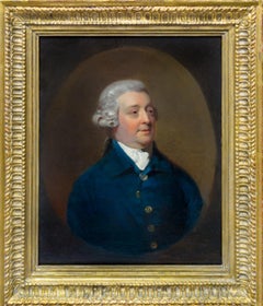 Fine Portrait of Gentleman in Blue Coat & Powdered Wig c.1775, Rare Oil on Panel