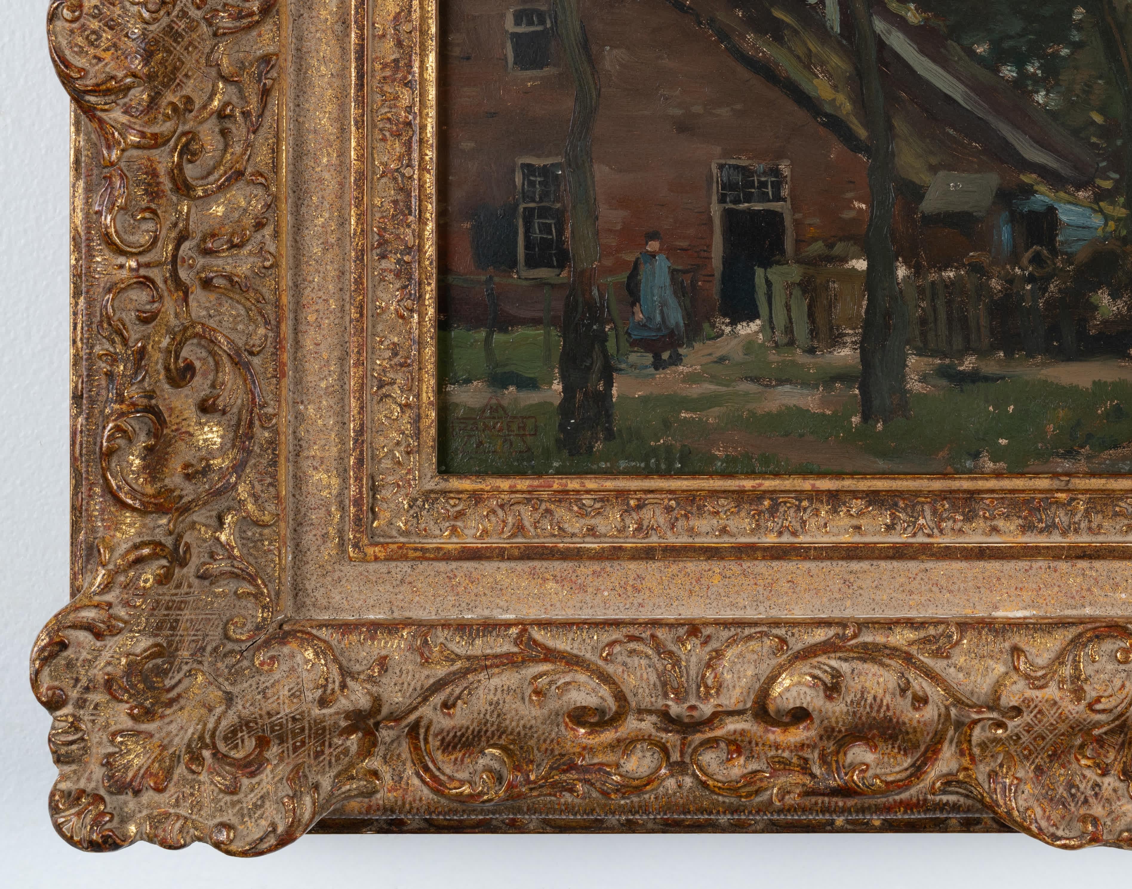 Morning in the Village - Brown Landscape Painting by Henry Ward Ranger