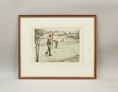 Henry Wilkinson Dry Point Golf Etching, Golfers on the Green, Ltd Edition