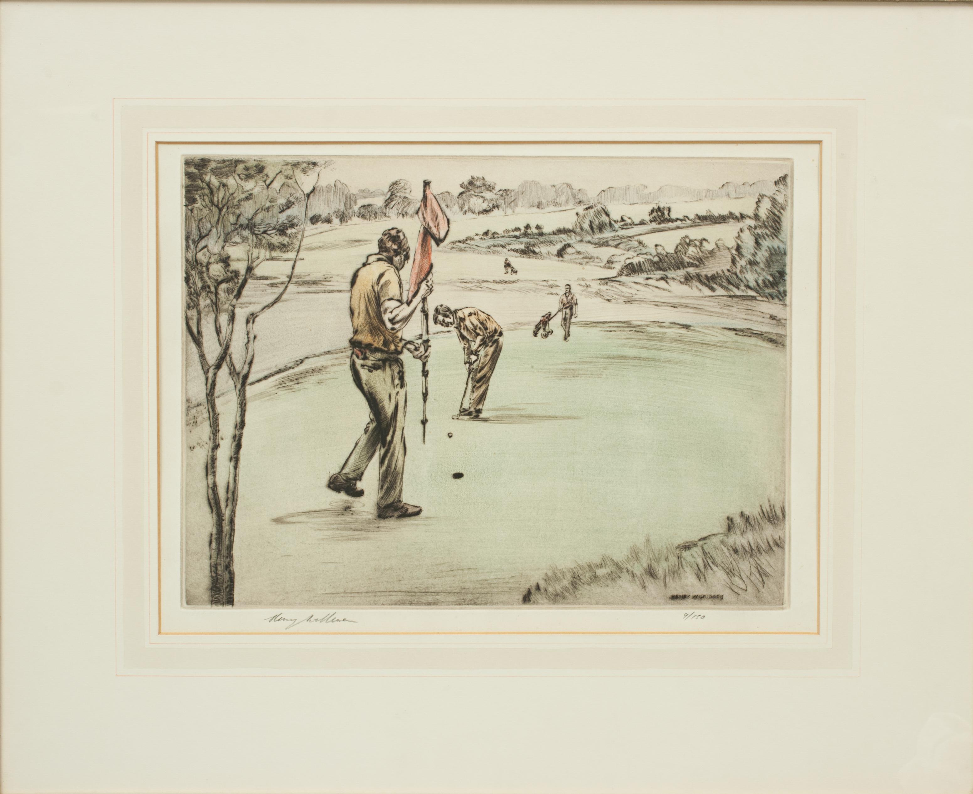 Henry Wilkinson Dry Point Golf Etching, Golfers on the Green, Ltd Edition In Good Condition In Oxfordshire, GB