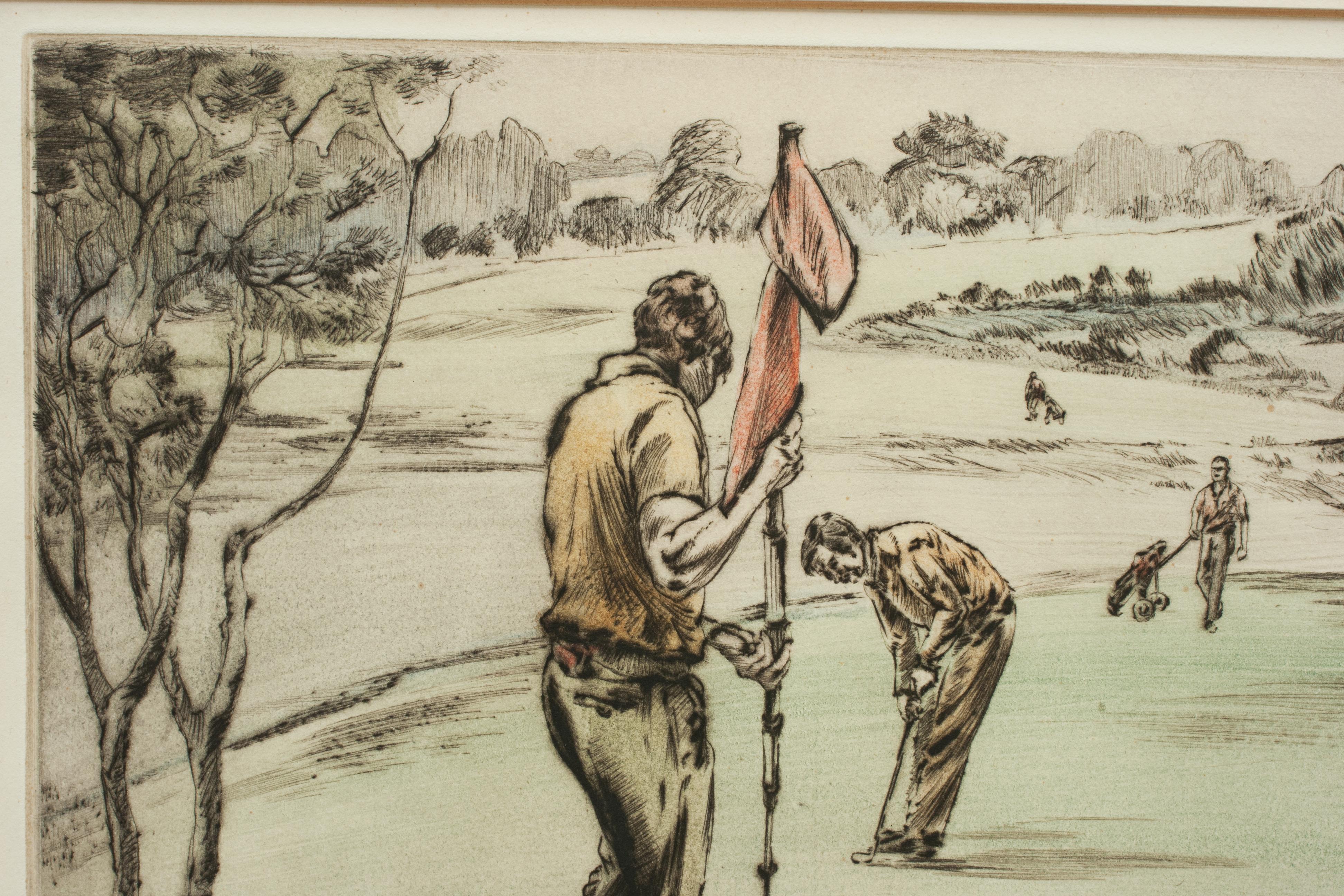 Paper Henry Wilkinson Dry Point Golf Etching, Golfers on the Green, Ltd Edition