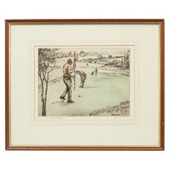 Henry Wilkinson Dry Point Golf Etching, Golfers on the Green, Ltd Edition