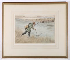 Henry Wilkinson RE (1921-2011) - Framed Etching, Landing the Salmon