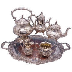 Henry Wilkinson Silverplate Tea Set 6pc with 3-D Bird Finials c. 1860's