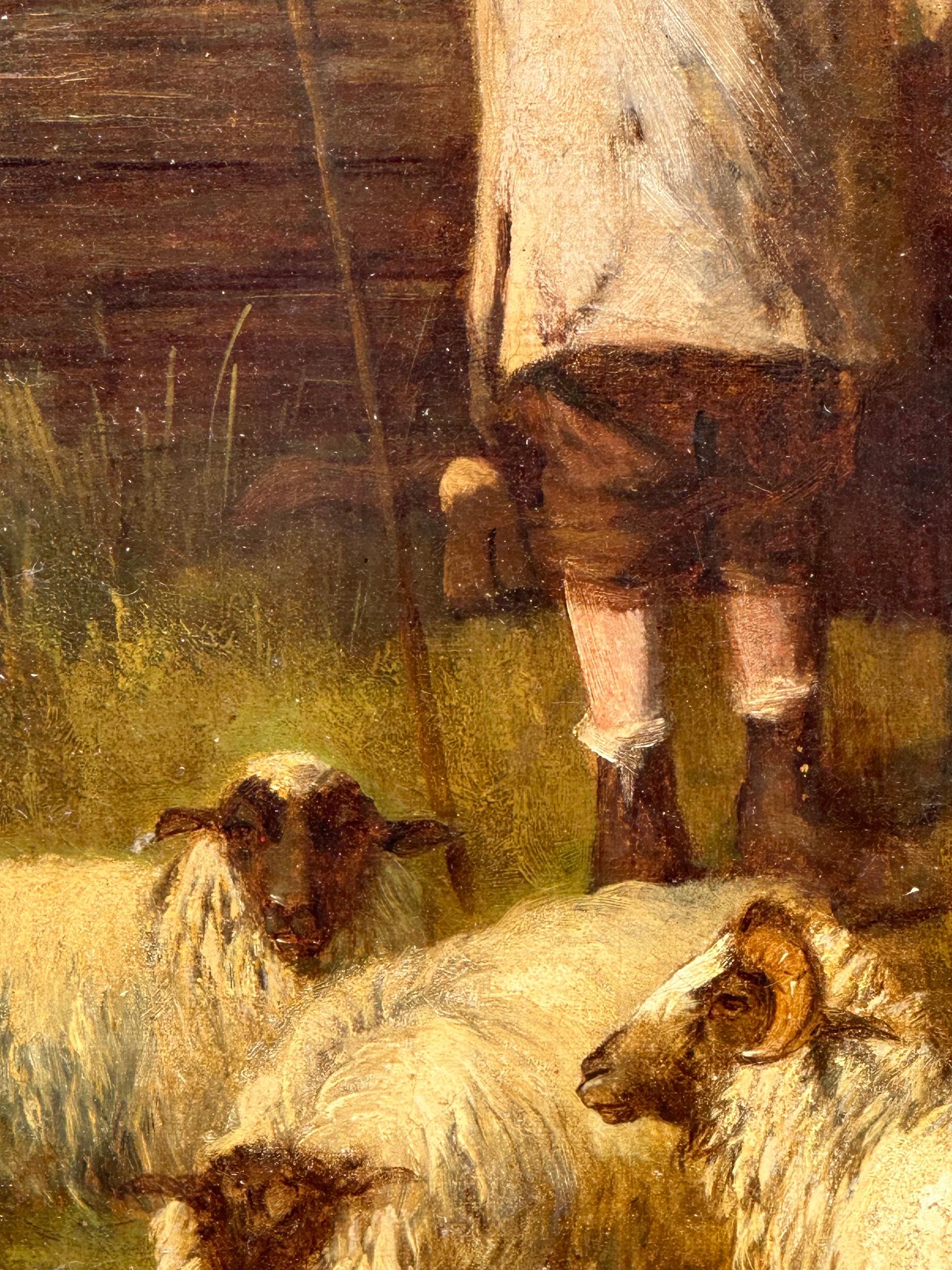 Fermiers écossais du 19e siècle avec vaches, moutons, chiens dans les Highlands en vente 3