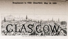 Vista a volo d'uccello di Glascow  Incisione originale su legno del 1888 da The Graphic