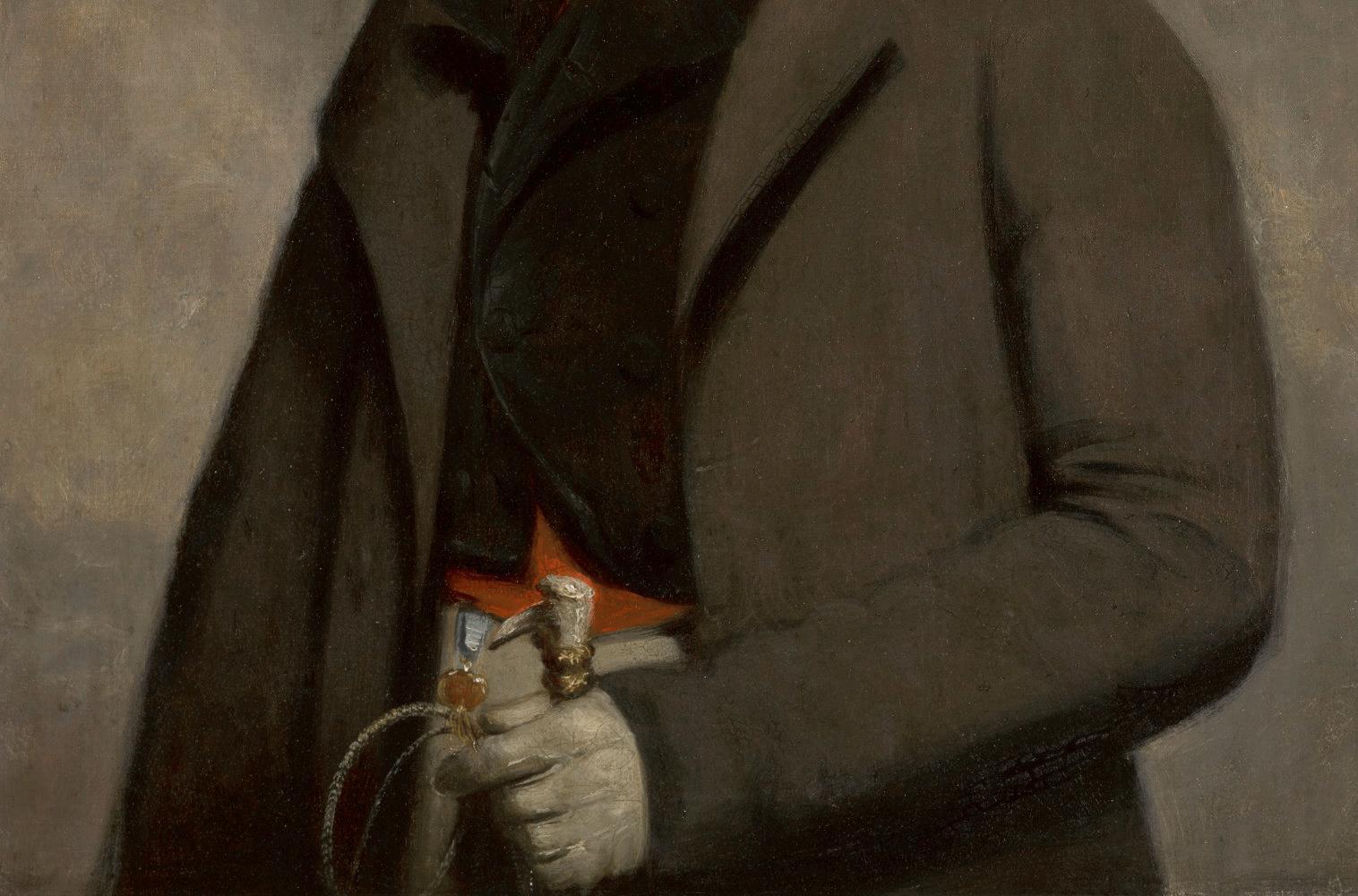 Men portrait with a hat - English School Painting by Henry-William Pickersgill