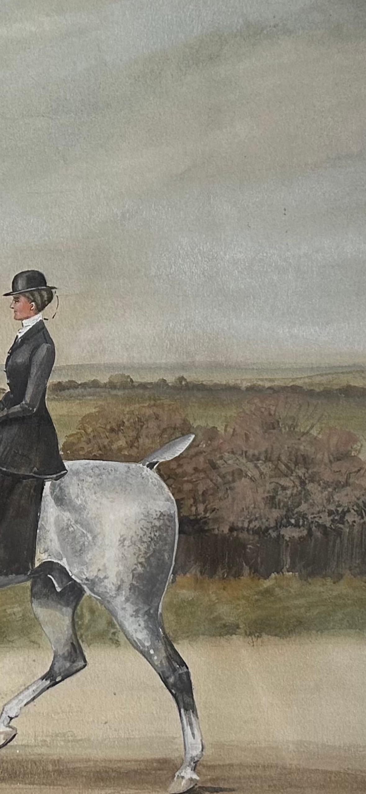 Henry William Standing (British, 1894-1931) Equine Painting, watercolor and gouache on paper. Depicting an English Lady riding Dressage Side Saddle. Signed and dated 1905