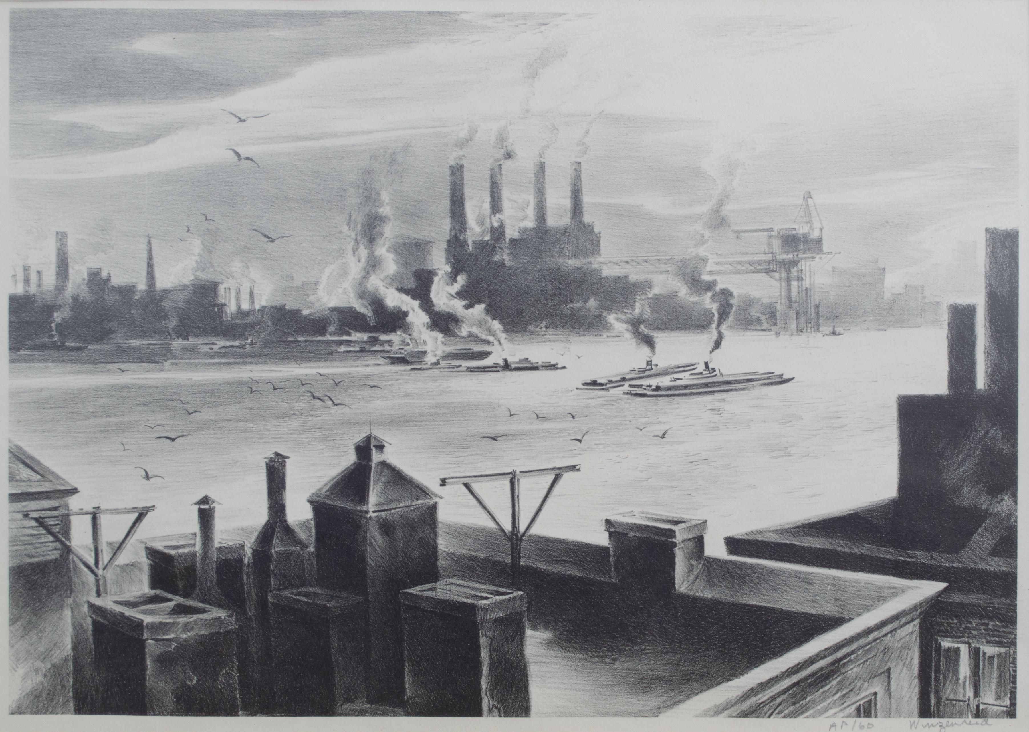 Henry Winzenreid (American, 1892-1981)
Untitled (Steamboats and Factories), 20th century
Lithograph
Sight size: 10 x 14 in. 
Framed: 17 1/8 x 21 1/4 in. 
Signed lower right: AP/60 Winzenreid

Henry E. Winzenreid 'Henry Winzenreid': An American