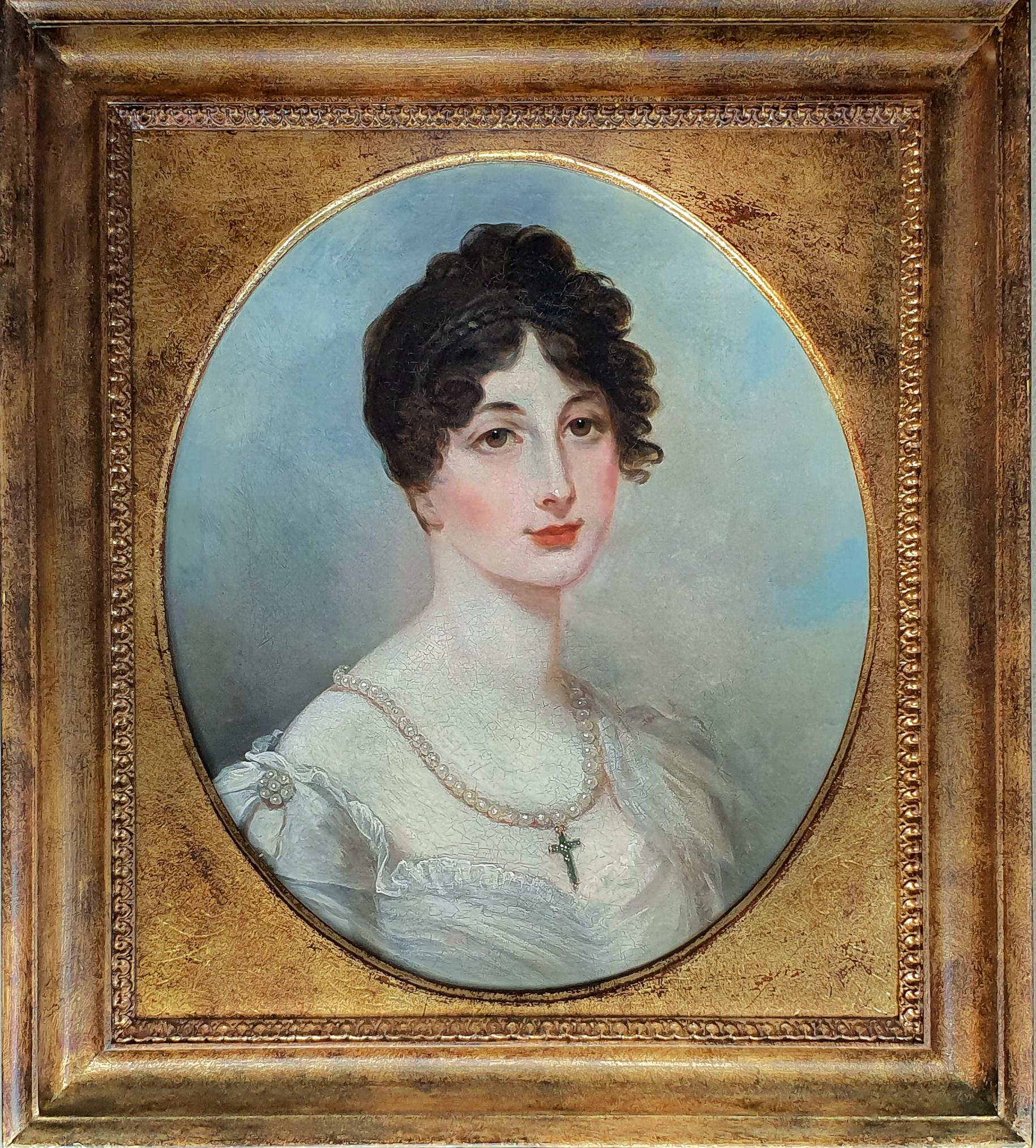 Henry Wyatt Portrait Painting - Portrait of a Lady in a White Dress, Henry Whatt, Regency Period oil painting