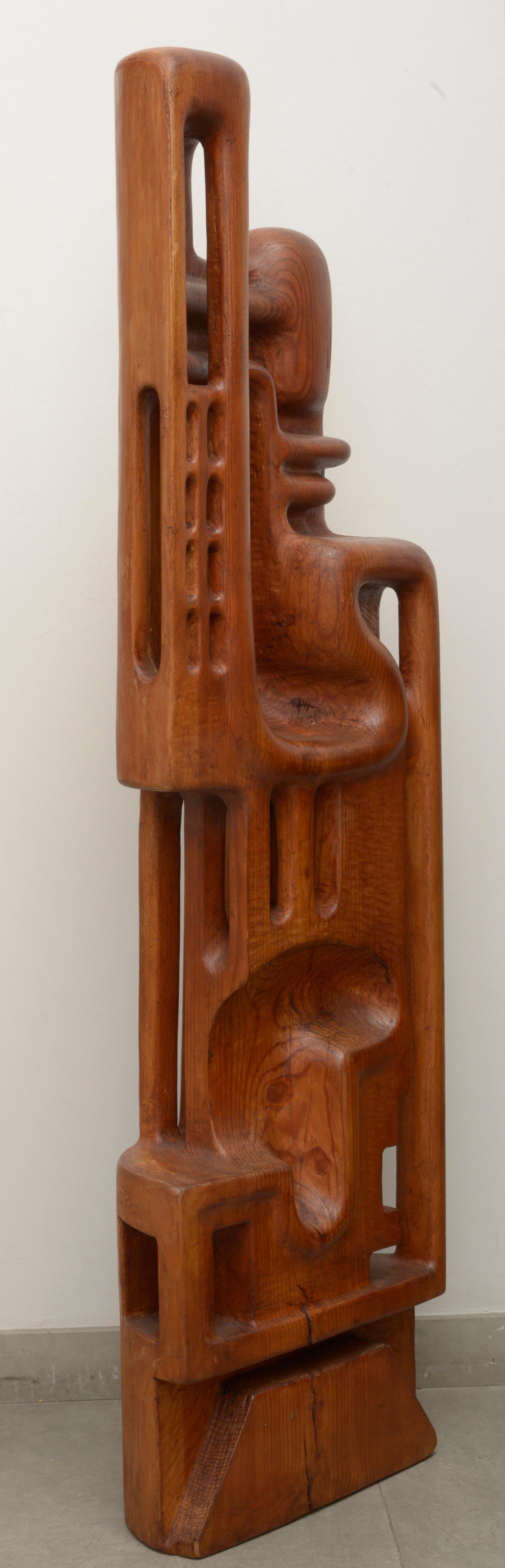 Carved Henryk Burzec 1970s Wood Sculpture For Sale