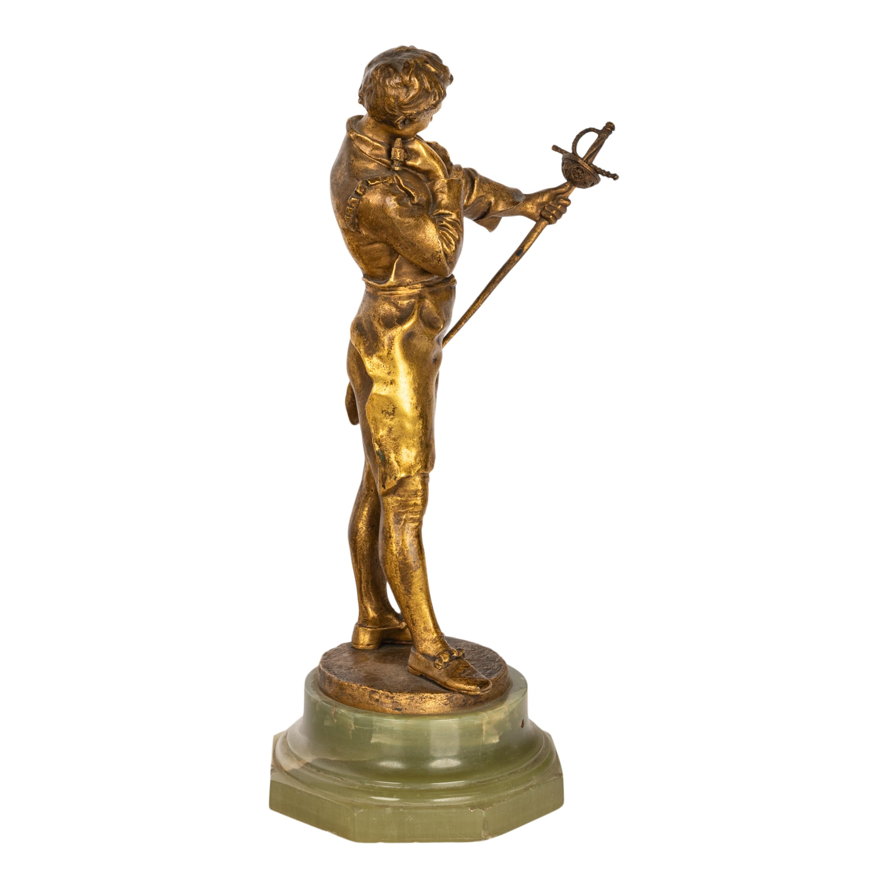 Antique French Polish Bronce Dorado Estatua Escultura Figura Espadachín 1890 - Sculpture Escuela francesa de Henryk II Kossowski
