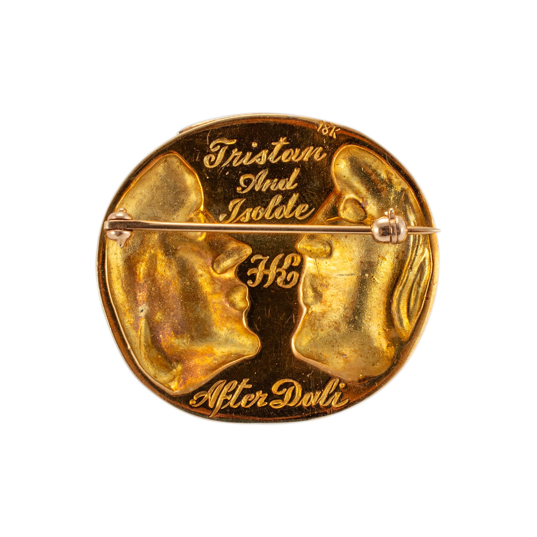 Henryk Kaston Broche de oro amarillo de 18 quilates Afterdali Tristán e Isolda Granate Diamante Corte de media luna en venta