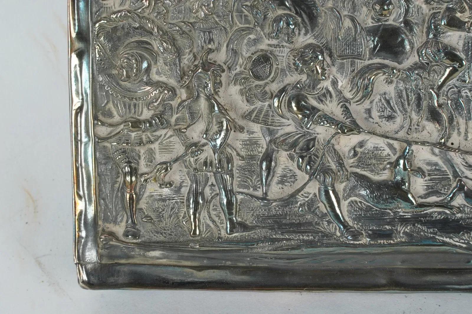 Henryk Winograd, 1917-2008, sterling silver battle scene relief plaque. Marked 