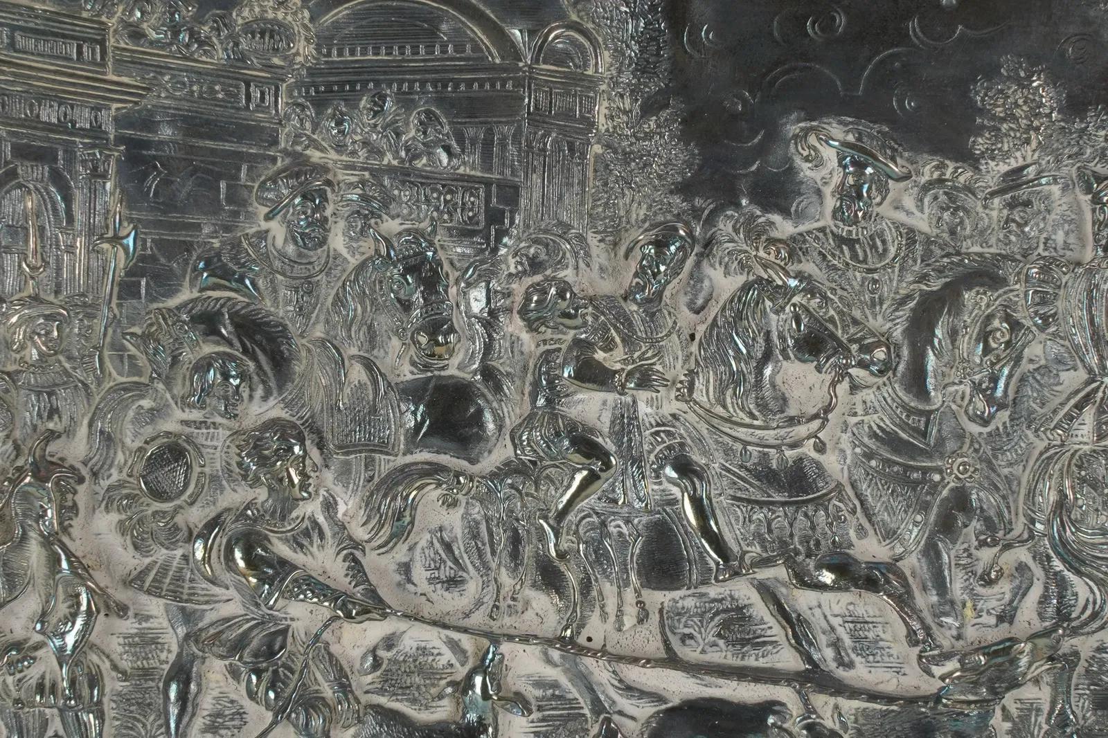 Henryk Winograd, 1917-2008, Battle Scene Sterling Silver Relief Plaque For Sale 1
