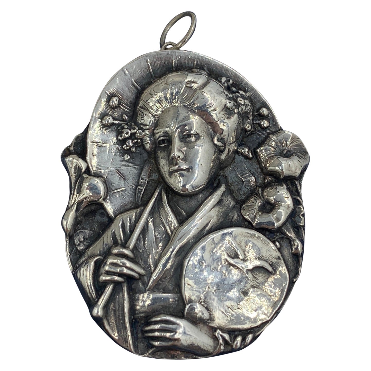 Henryk Winograd Colgante de geisha japonesa de plata de ley 999 Estilo Art Nouveau