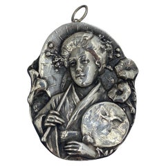 Henryk Winograd Colgante de geisha japonesa de plata de ley 999 Estilo Art Nouveau