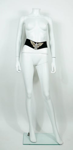 Henryks Bijoux Vienne Jewelled Eagle Black Suede Wide Belt