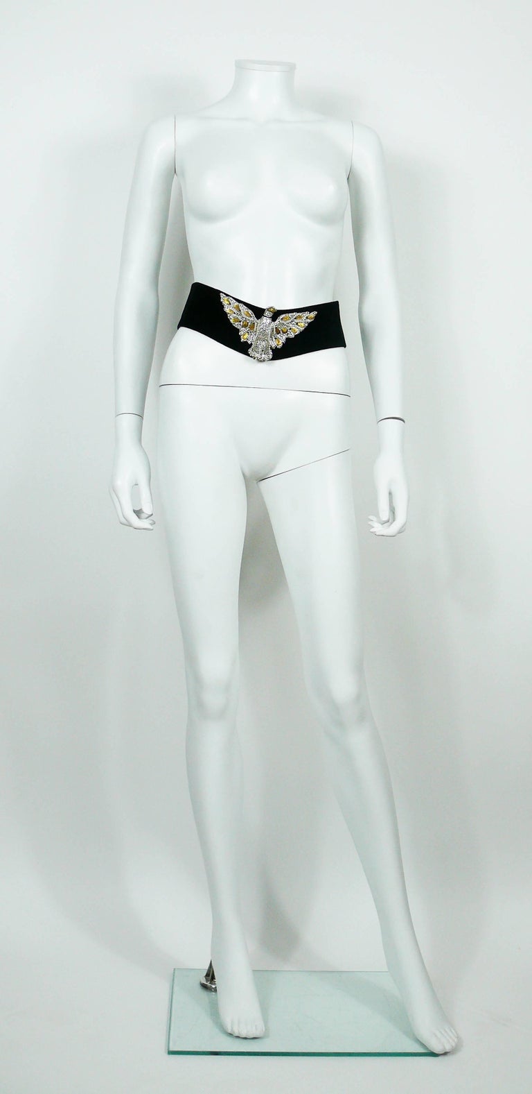 Henryks Bijoux Vienne Jewelled Eagle Black Suede Wide Belt  display picture 3