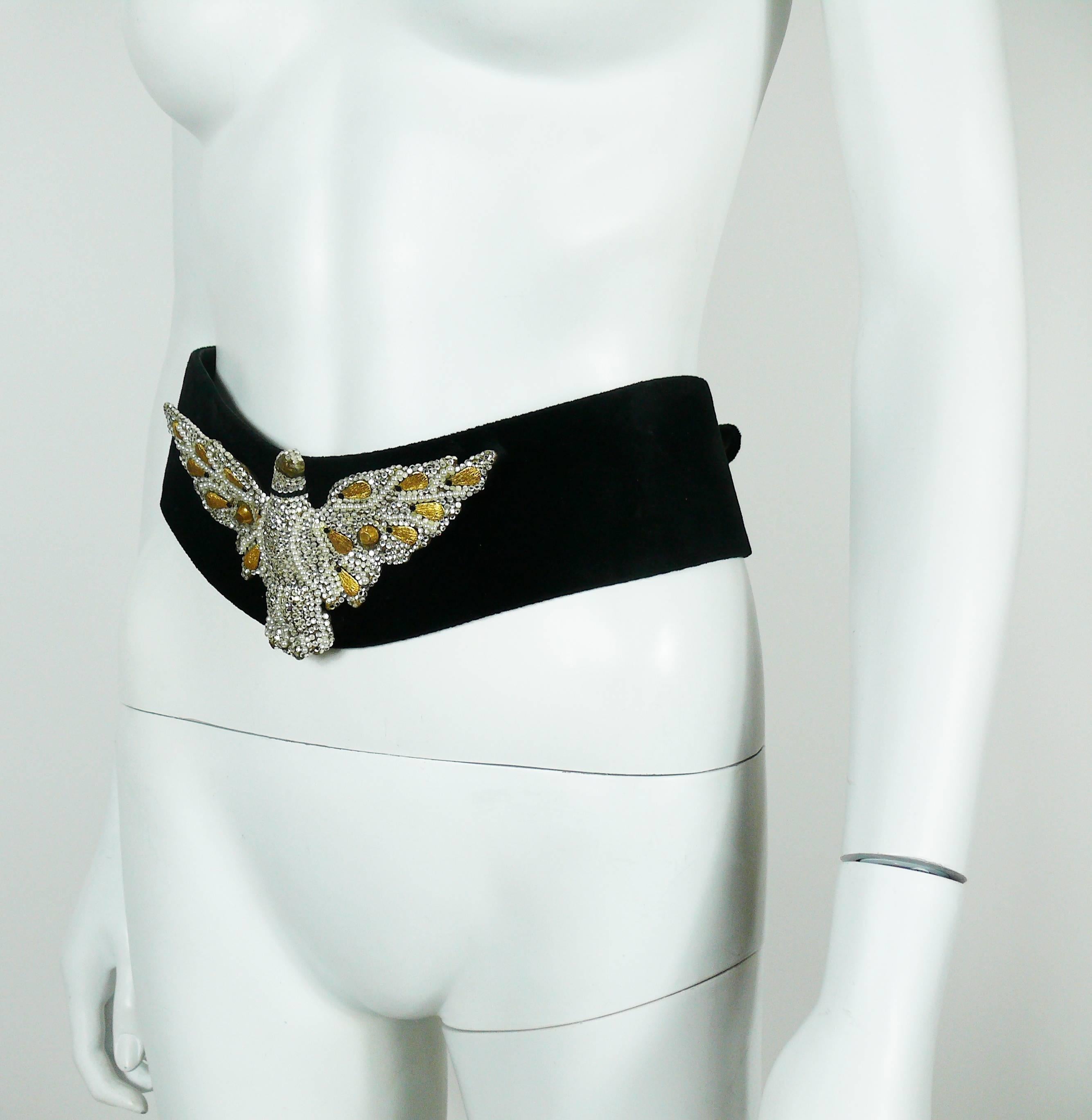 Women's Henryks Bijoux Vienne Jewelled Eagle Black Suede Wide Belt For Sale