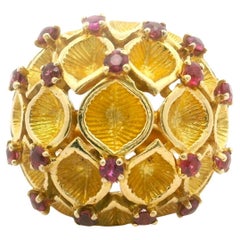 Heny Dankner Anello a cupola pesante in oro giallo 18k e rubino misura 5,5