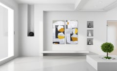 Low Yellow Moon (diptych) - Cubist Abstract Original Artwork