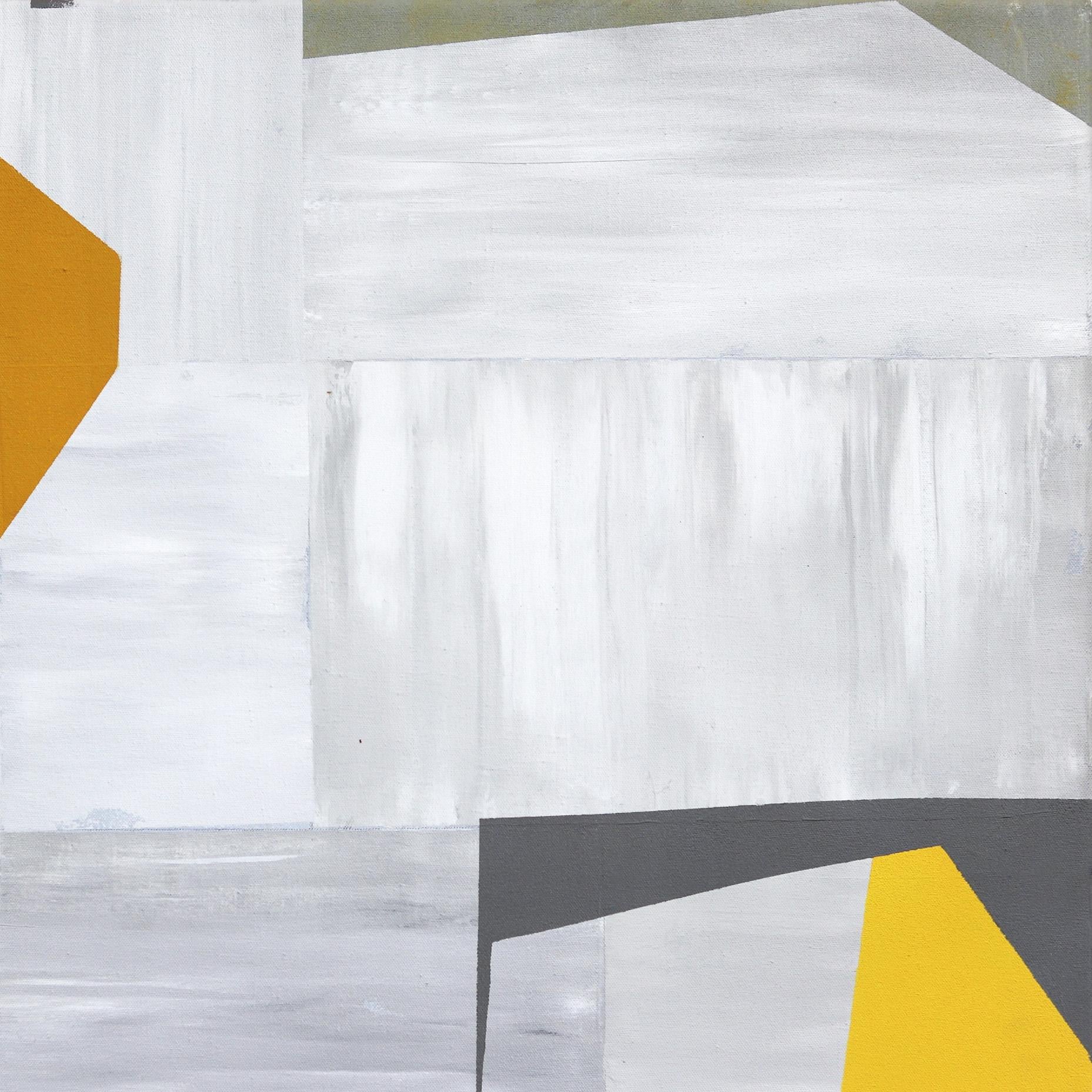 Low Yellow Moon (diptych)  - Cubist Abstract Original Artwork - Gray Abstract Painting by Heny Steinberg