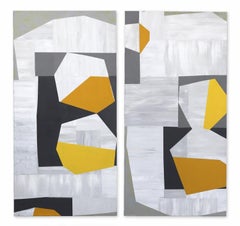 La Lune jaune basse (diptyque)  -Œuvres d'art abstraites et cubistes originales