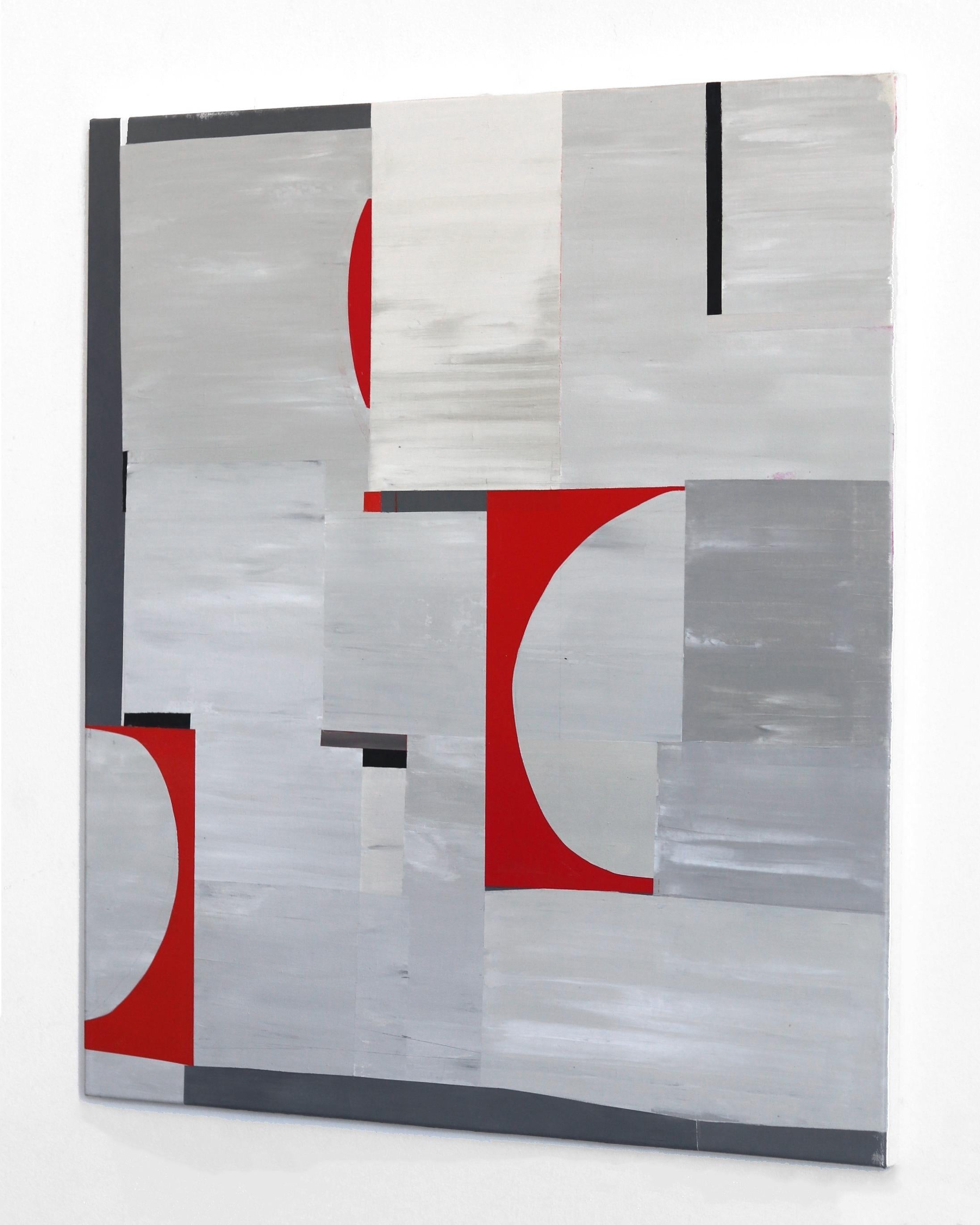 The Eclipse - Pittura astratta geometrica a tecnica mista originale - Abstract Painting Grigio di Heny Steinberg