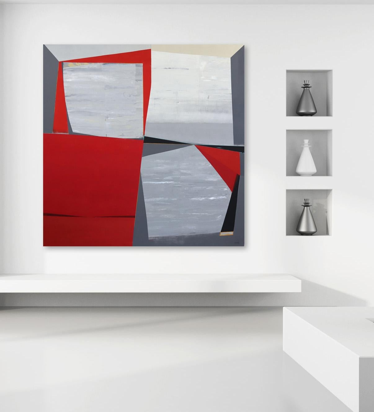 Tectonic - Cubist Abstract Large Original Artwork - Painting by Heny Steinberg