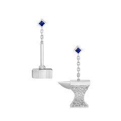 Hephaestus’ Hammer and Anvil Earrings, 18-carat white gold, sapphires, diamonds