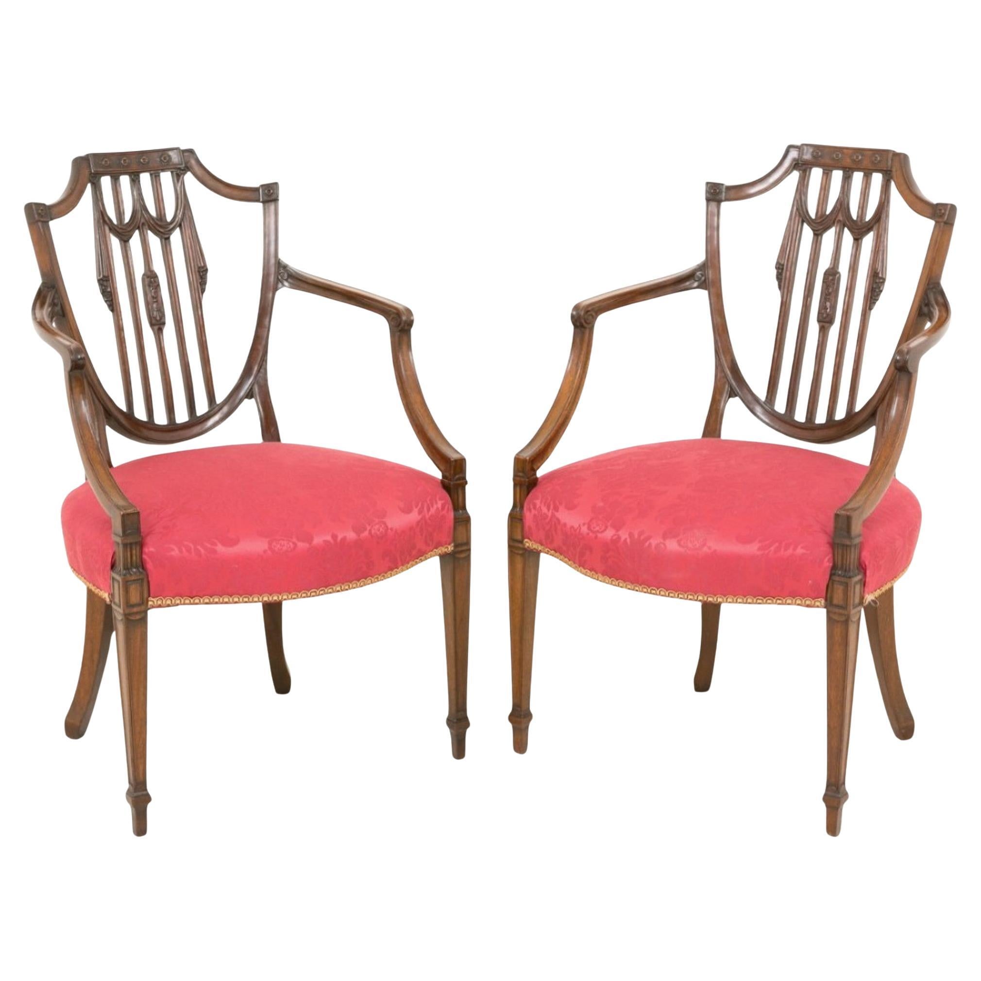 Hepplewhite Arm Chairs - Antique Mahogany Circa 1900