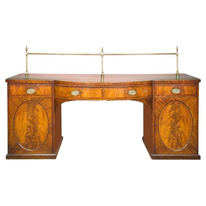 Hepplewhite Bowfront Mahogany Sideboard with Brass Gallery For Sale