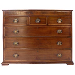 Antique Hepplewhite Chest of Drawers with Brass Pulls in Mahogany & Satinwood