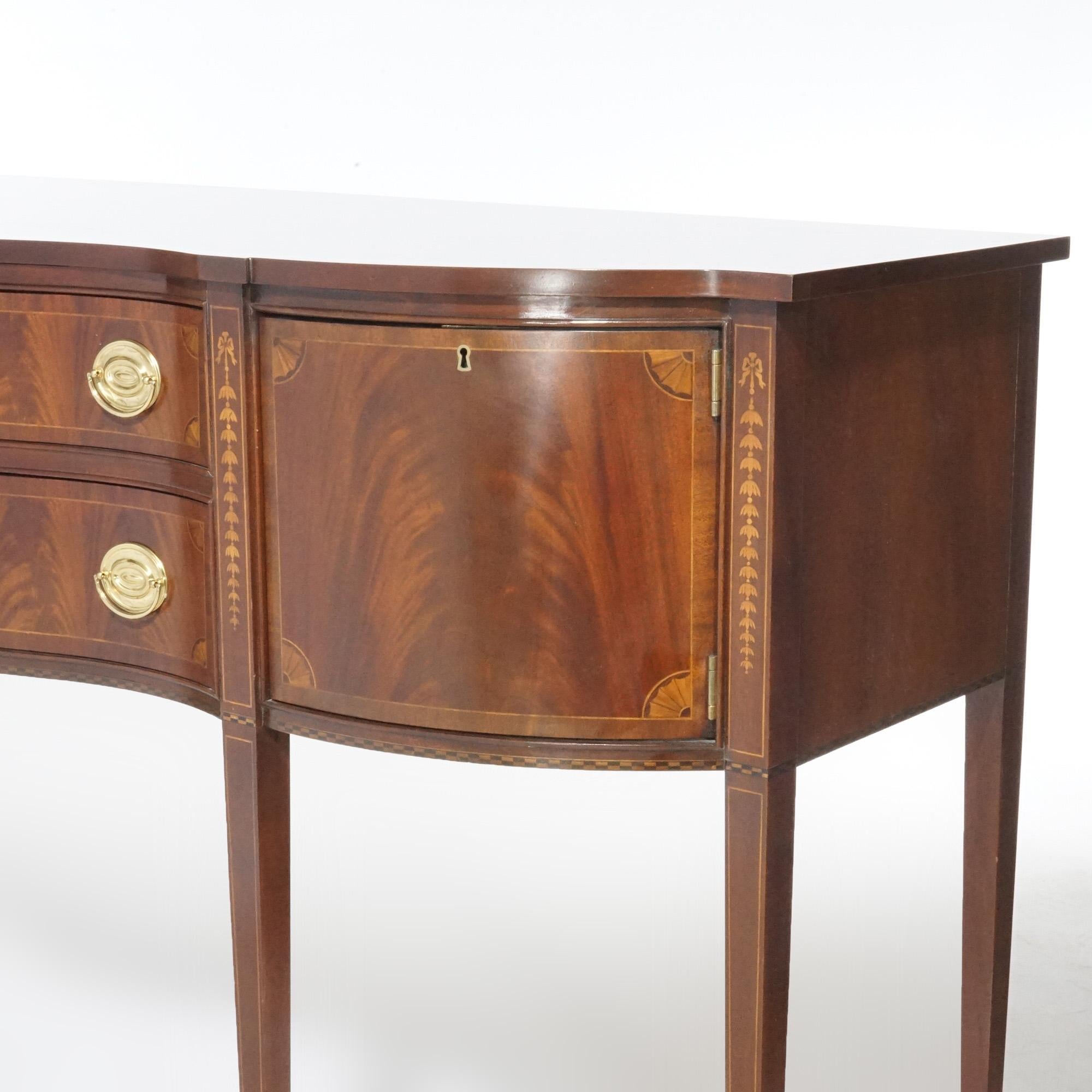Hepplewhite Council Craftsmen Serpentine Inlaid Mahogany Sideboard 20th C In Good Condition In Big Flats, NY